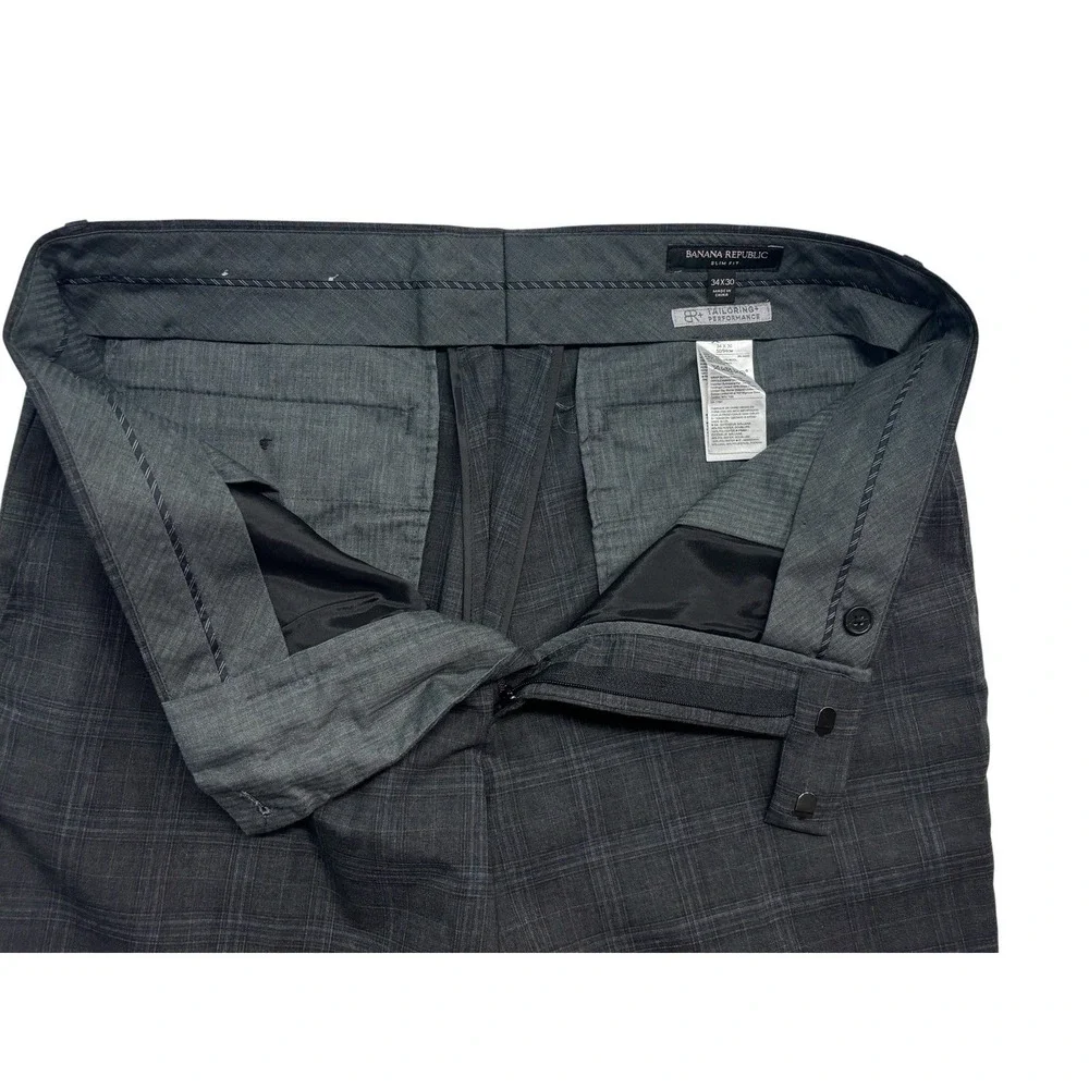 Banana Republic 34x30‎ Gray Windowpane Plaid Dress Suit Pants Trousers Wool Mens